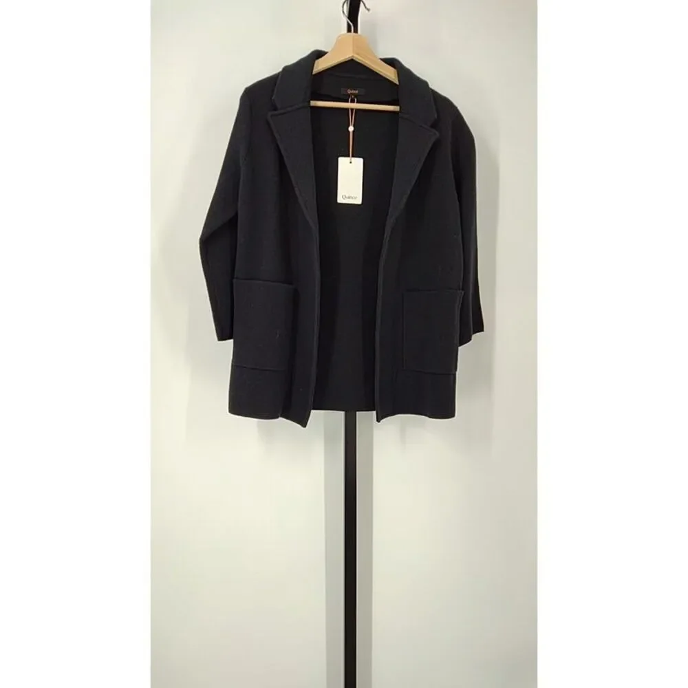 Quince Women 100% Organic Cotton Knit Blazer Black Sleeved Top S - Picture 1 of 3